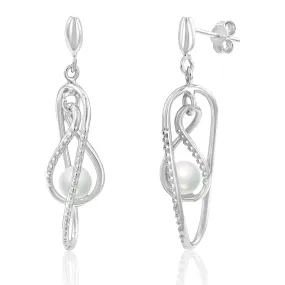 Sterling Silver Pearl And Cubic Zirconia Fancy Drop Earrings