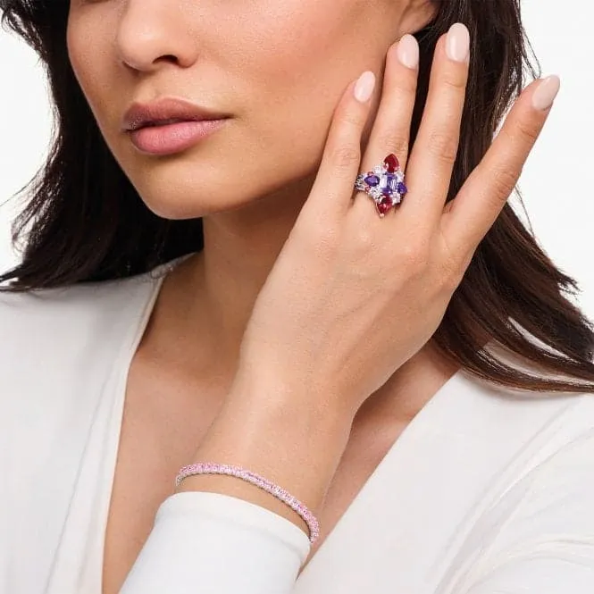 Sterling Silver Red Violet And Pink Stones Cocktail Ring TR2441-477-7