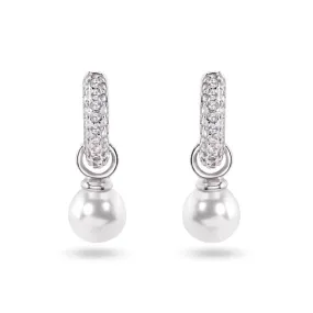 Sterling Silver Rhodium Plated Dangling Pearl Clear CZ