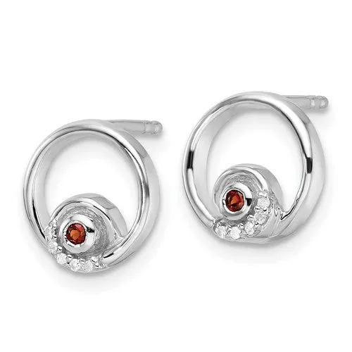 Sterling Silver White Ice Diamond and Garnet Earrings