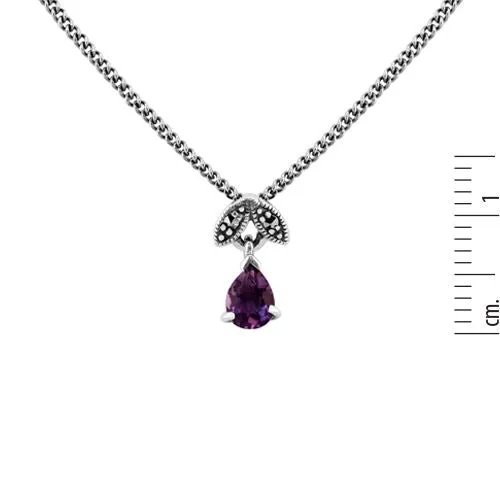 Sterlingsilber 0,24 CT Amethyst & Markasit Februar 45cm Halskette