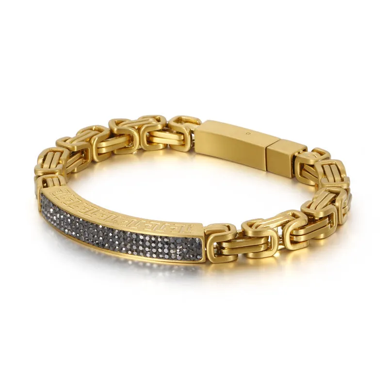 Stylish Stainless Steel Zircon Men's Bracelet - Creative Emperor Chain Inspired by Japanese and Korean Street Trends