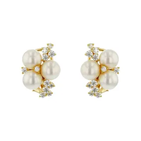 Suna Bros. Cultured Pearl and Diamond Clip-on Earrings