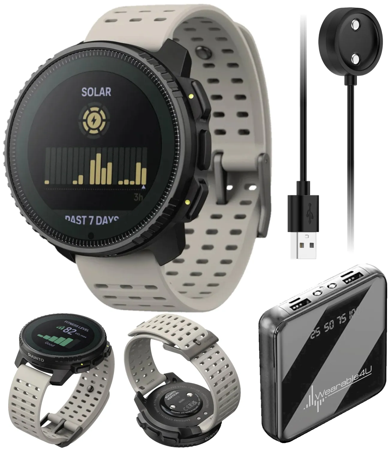 Suunto Vertical Adventure GPS Watch, All Black, Large Screen, Offline Maps with Wearable4U Power Bank SQ Bundle