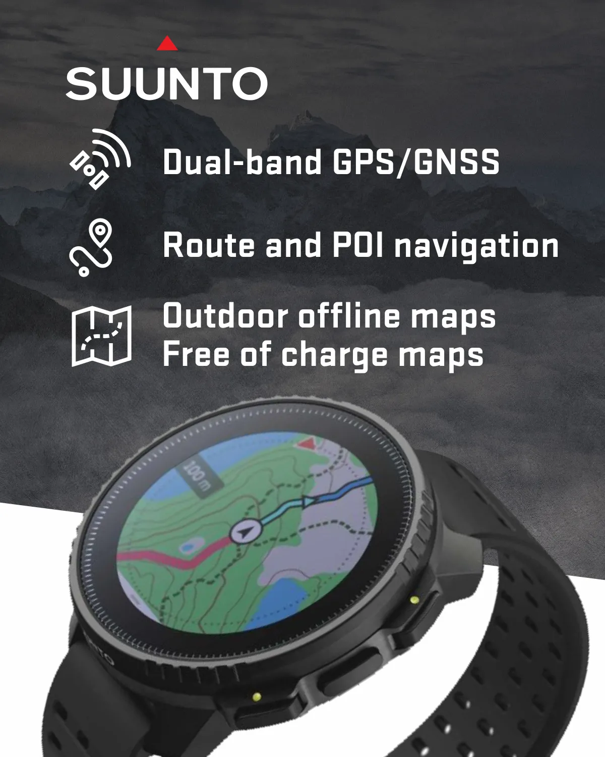 Suunto Vertical Adventure GPS Watch, All Black, Large Screen, Offline Maps with Wearable4U Power Bank SQ Bundle