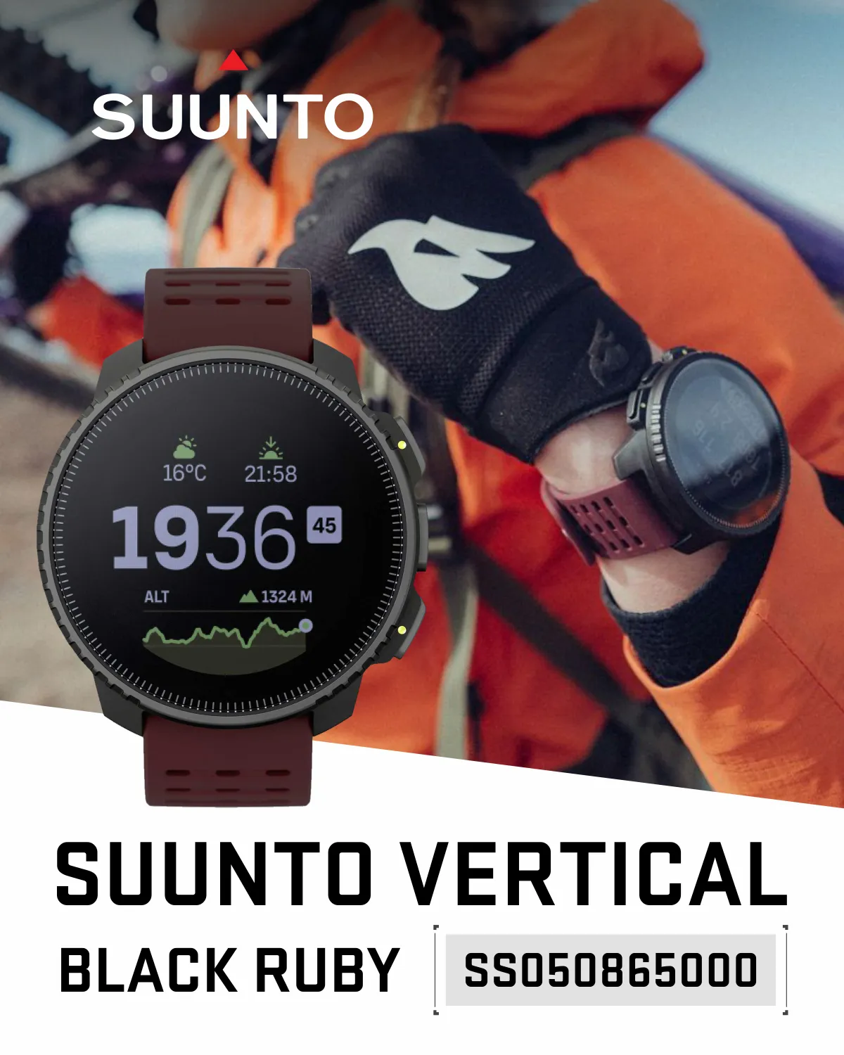 Suunto Vertical Adventure GPS Watch, All Black, Large Screen, Offline Maps with Wearable4U Power Bank SQ Bundle