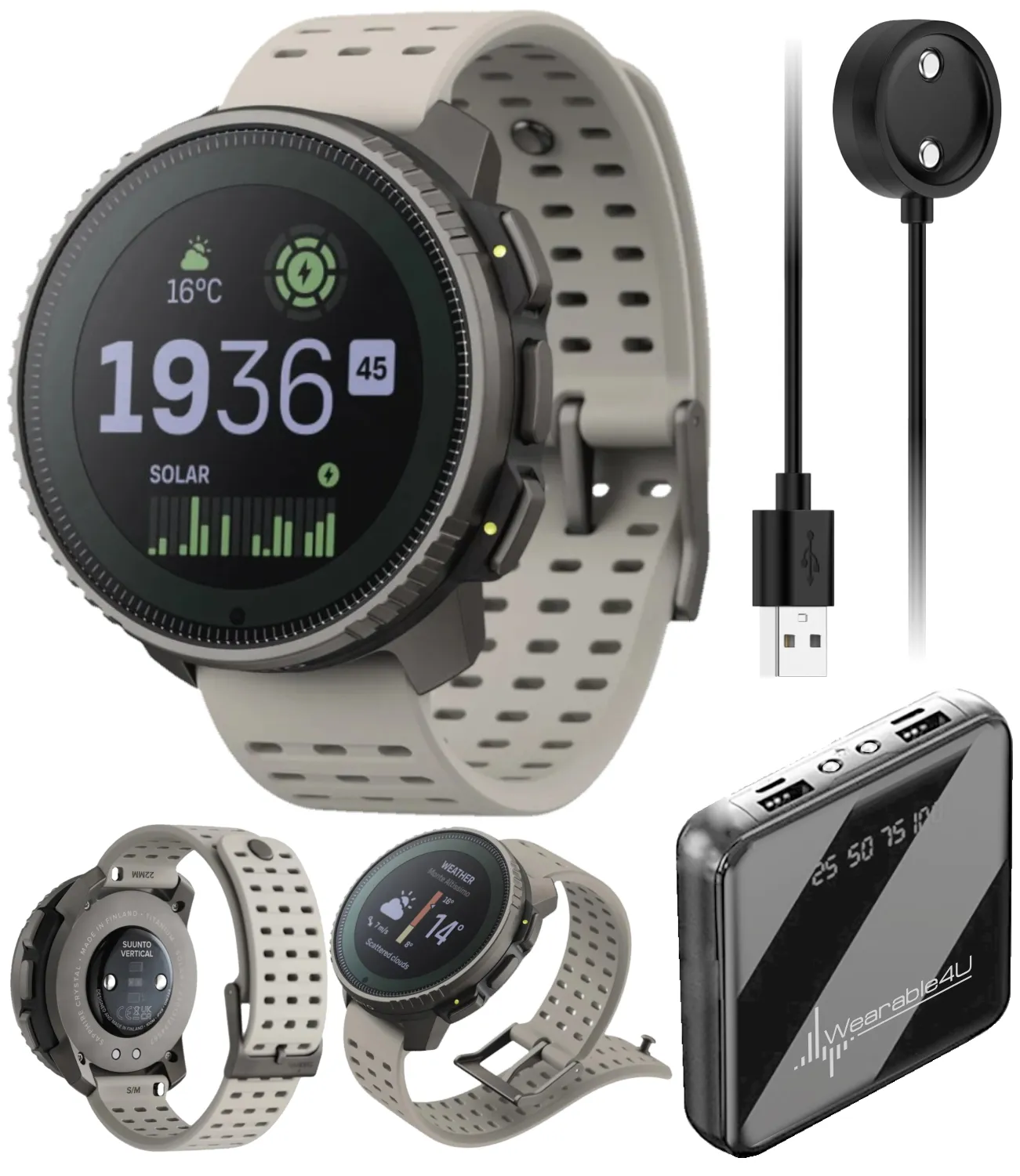 Suunto Vertical Adventure GPS Watch, All Black, Large Screen, Offline Maps with Wearable4U Power Bank SQ Bundle