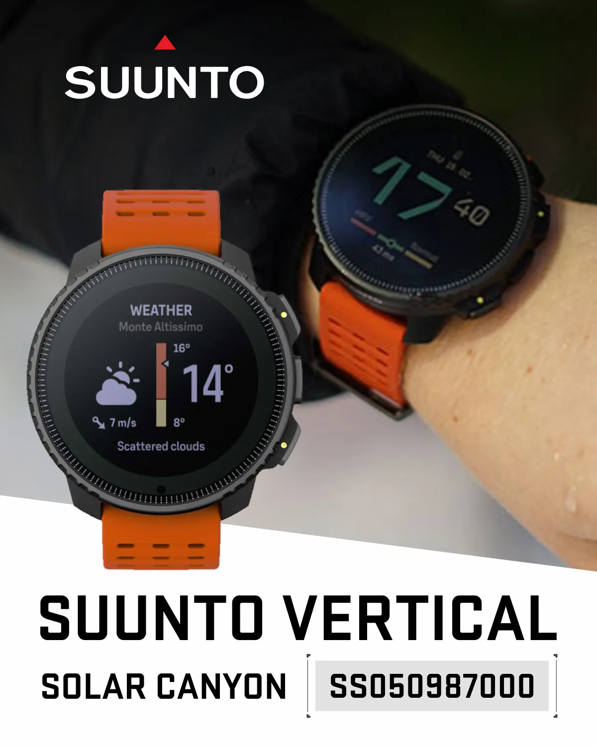 Suunto Vertical Adventure GPS Watch, All Black, Large Screen, Offline Maps with Wearable4U Power Bank SQ Bundle