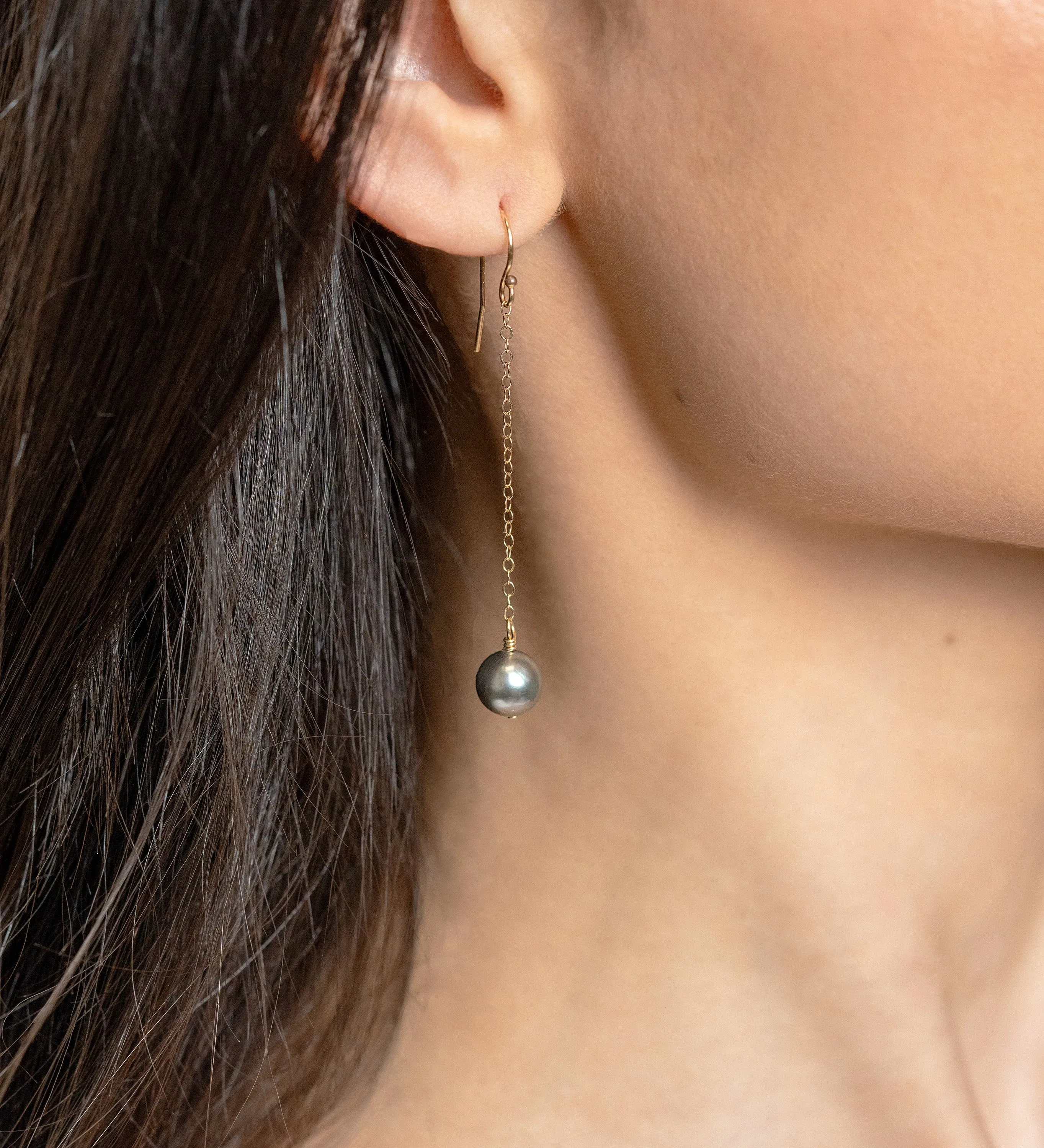 Tahitian Pearl Drop Earrings in Yellow Gold