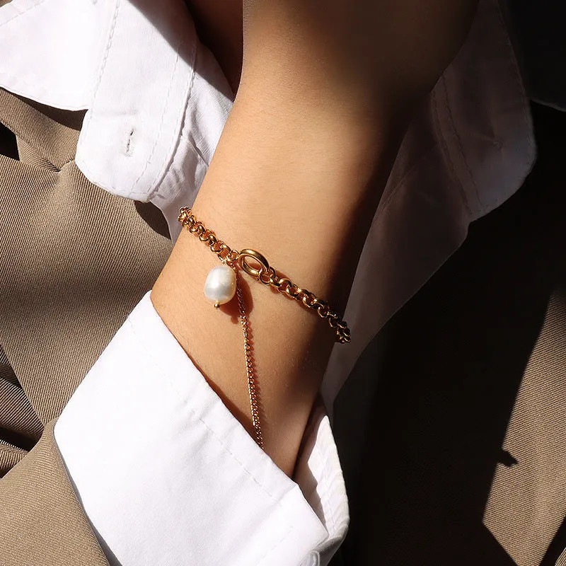 Tassel Pearl Charm Gold Chain Bracelet