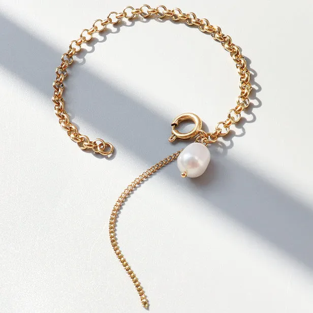 Tassel Pearl Charm Gold Chain Bracelet