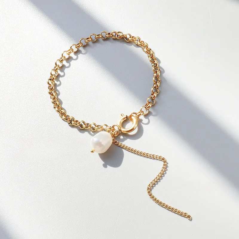 Tassel Pearl Charm Gold Chain Bracelet