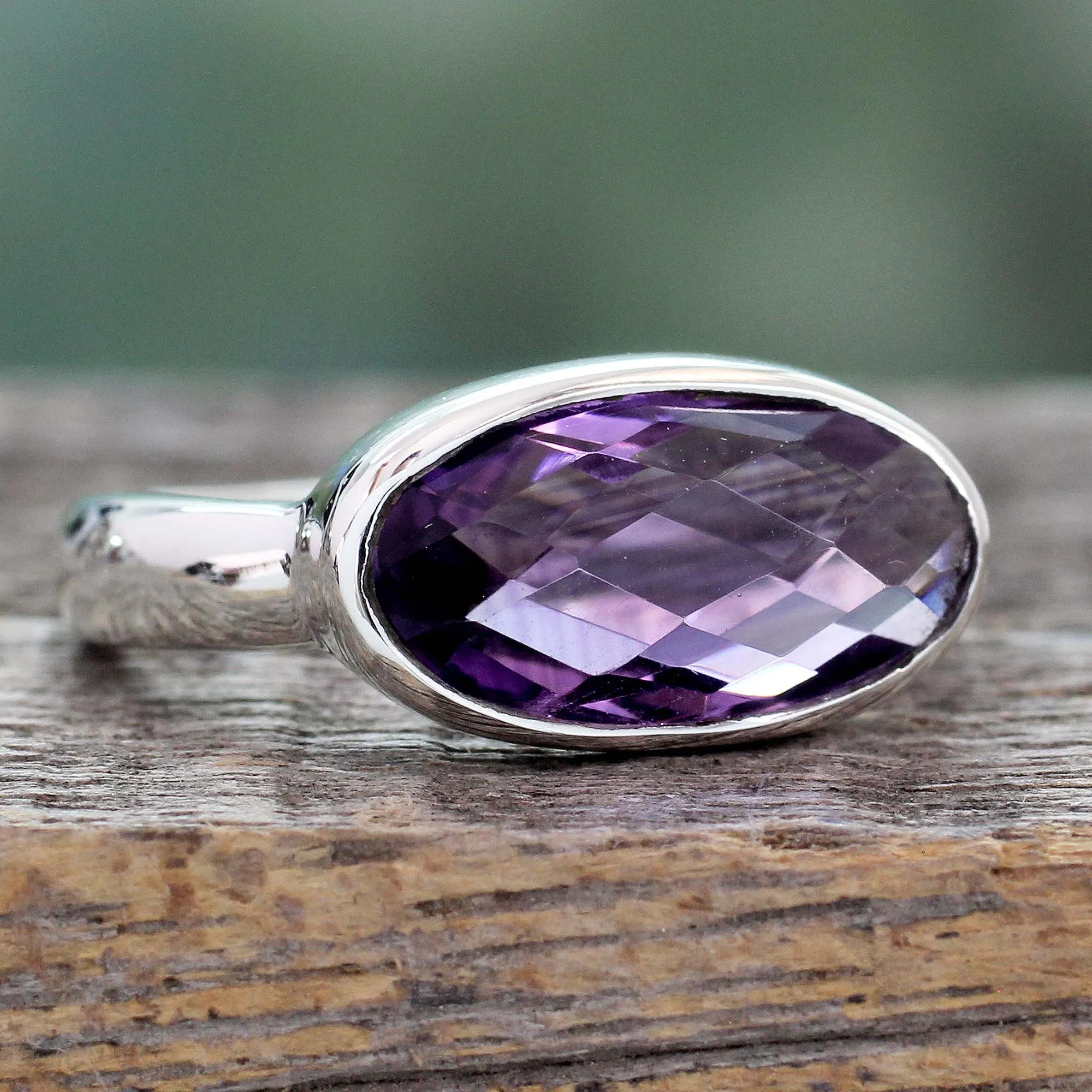 Three Carat Amethyst Cocktail Ring in Sterling Silver - Purple Crown | NOVICA