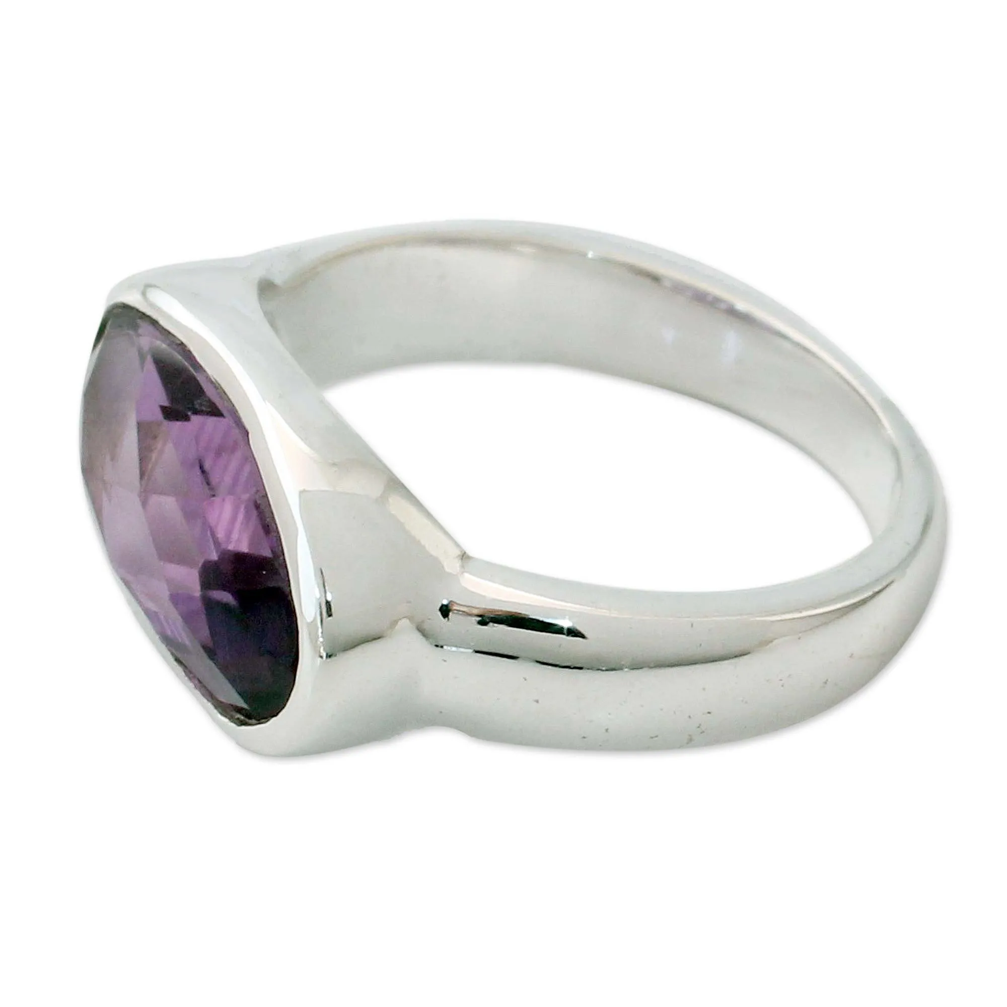 Three Carat Amethyst Cocktail Ring in Sterling Silver - Purple Crown | NOVICA