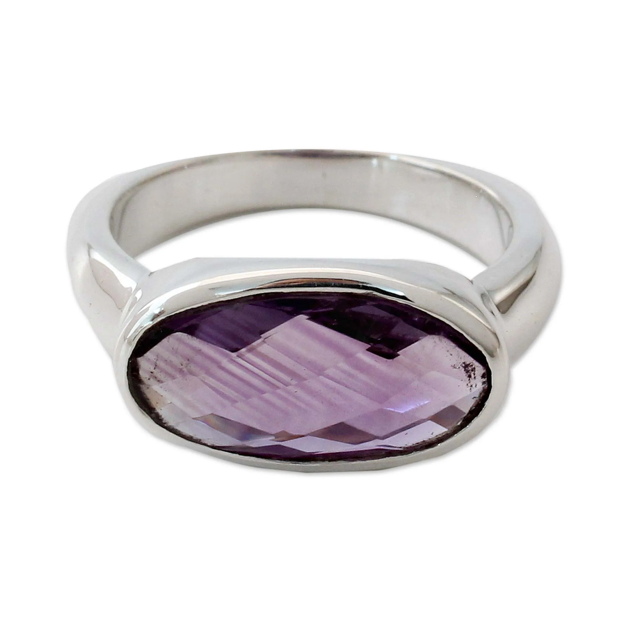 Three Carat Amethyst Cocktail Ring in Sterling Silver - Purple Crown | NOVICA