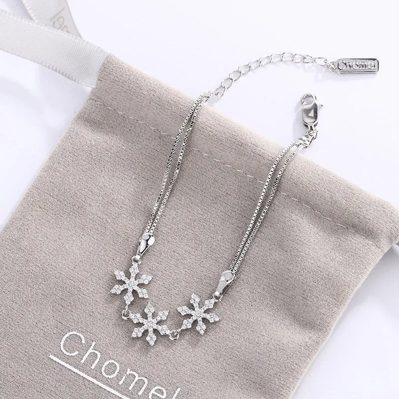 Three Zircon Snowflake Silver Bracelet for Women