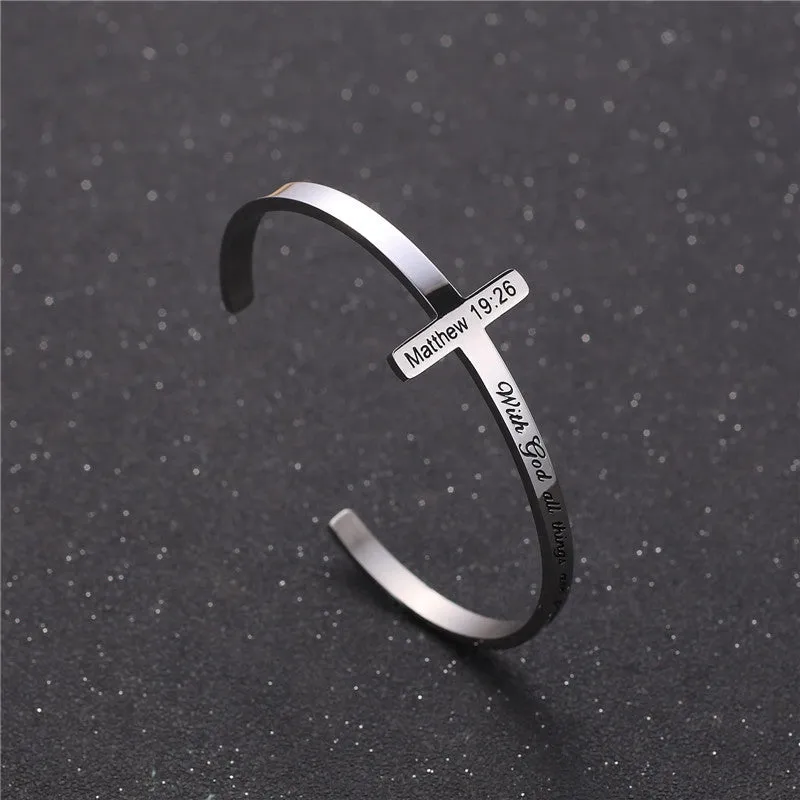 Titanium Steel Bible Verse Cross Bracelet