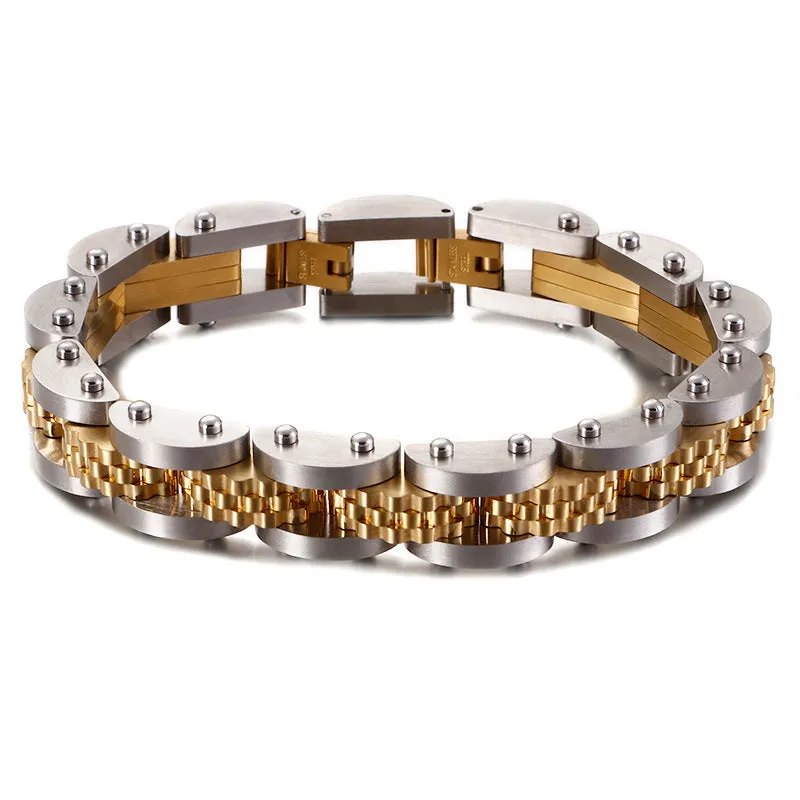 Titanium Steel Bicycle Chain Bracelet for Men - Personalized Gold Stainless Steel Fashion Jewelry