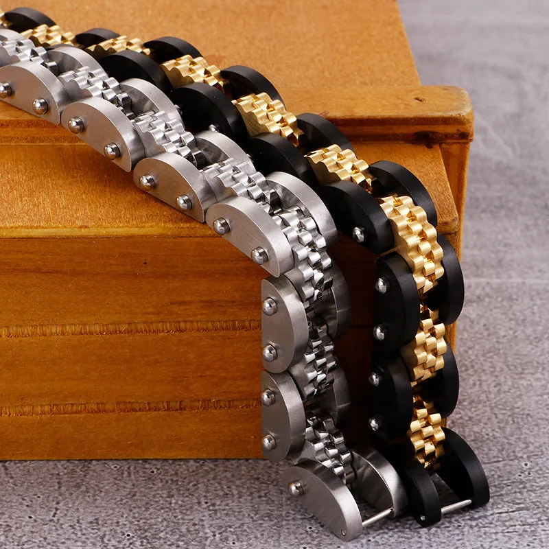 Titanium Steel Bicycle Chain Bracelet for Men - Personalized Gold Stainless Steel Fashion Jewelry