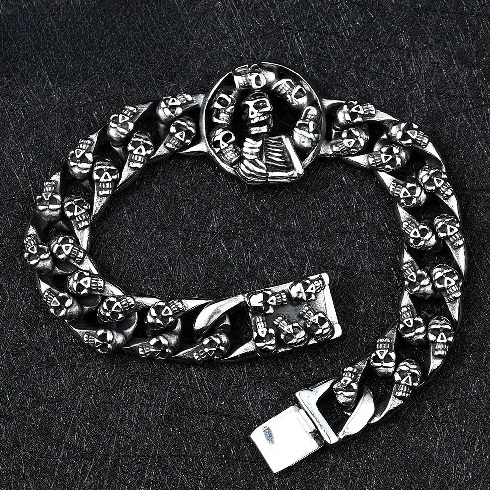 Titanium Steel Skull Bracelet for Men - Edgy Punk Jewelry Collection