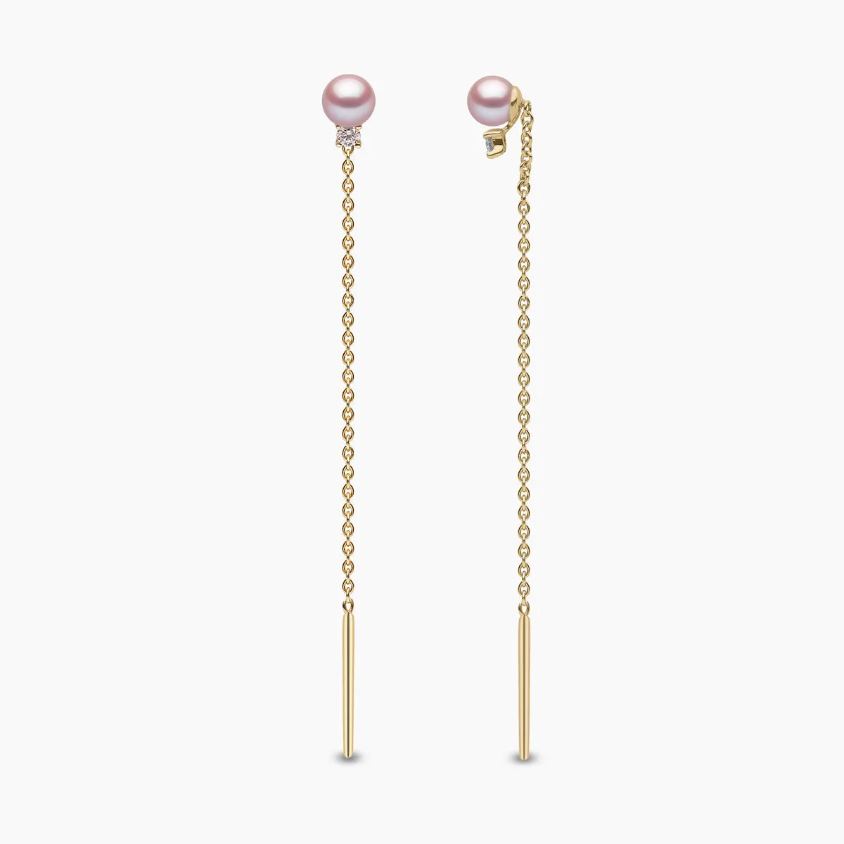 Trend 18K Gold Freshwater Pearl and Diamond Pull Through Chain Earrings