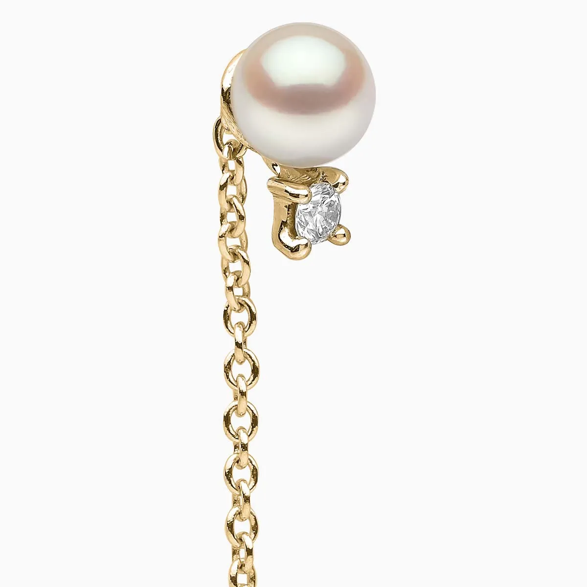 Trend 18K Gold Freshwater Pearl and Diamond Pull Through Chain Earrings