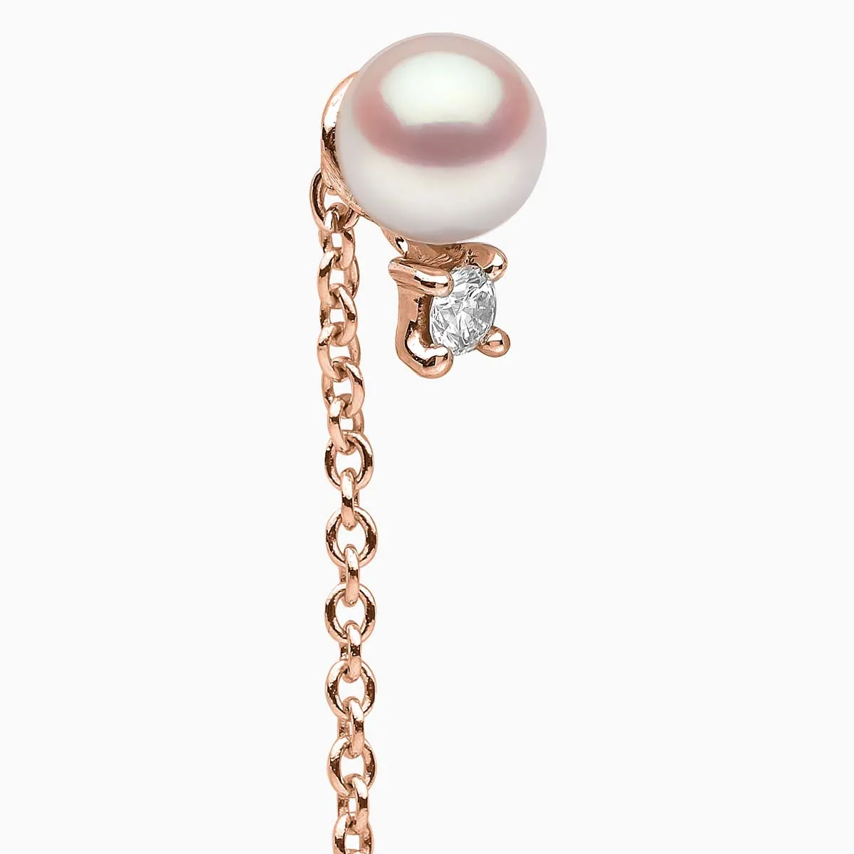 Trend 18K Gold Freshwater Pearl and Diamond Pull Through Chain Earrings