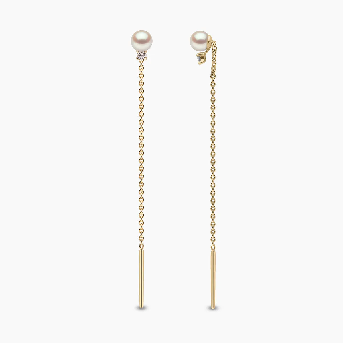 Trend 18K Gold Freshwater Pearl and Diamond Pull Through Chain Earrings