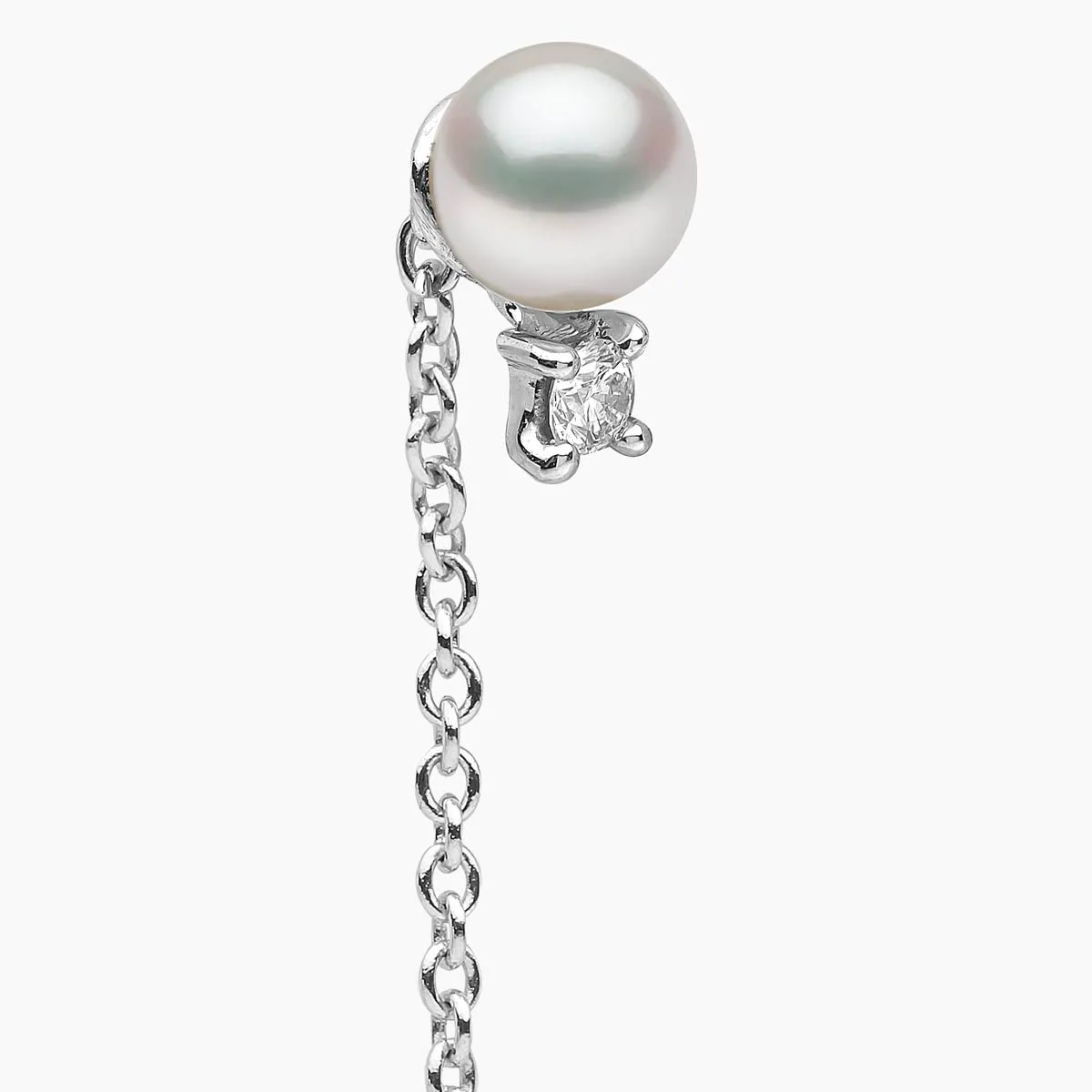 Trend 18K Gold Freshwater Pearl and Diamond Pull Through Chain Earrings