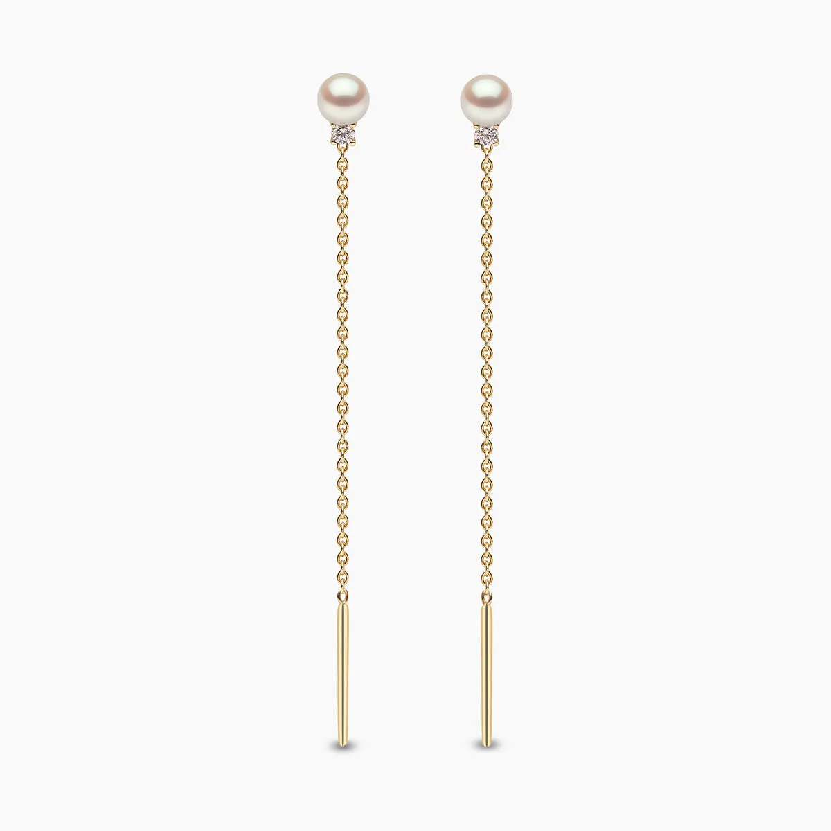 Trend 18K Gold Freshwater Pearl and Diamond Pull Through Chain Earrings