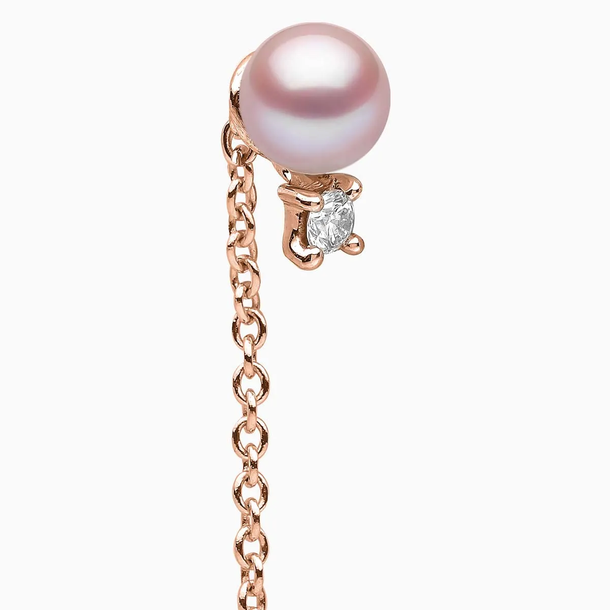 Trend 18K Gold Freshwater Pearl and Diamond Pull Through Chain Earrings