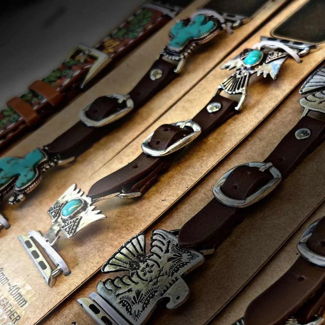 Turquoise Accent Thunderbird Leather Apple Watch Band