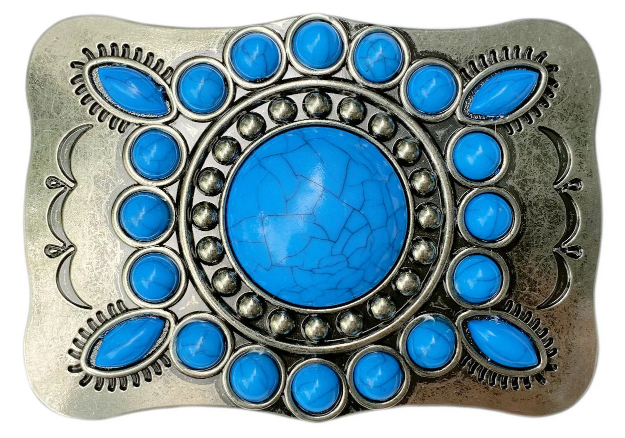 Turquoise Imitation Round Stone Belt Buckle