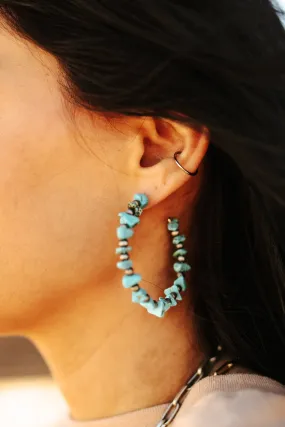 Turquoise Stones Open Hoop Earrings