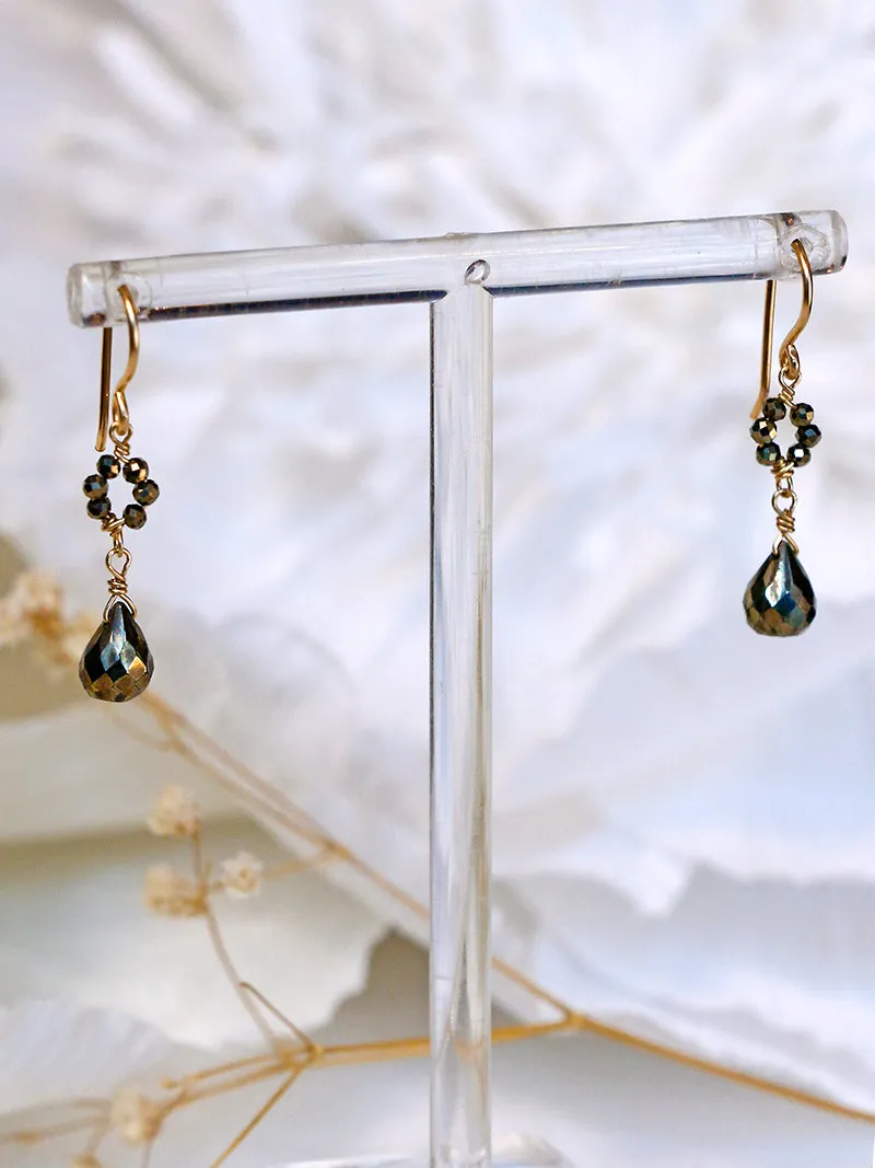 Vannucci Gold Pyrite Flower Drop Earrings