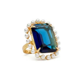 Victoria Cocktail Ring in Gold & Blue