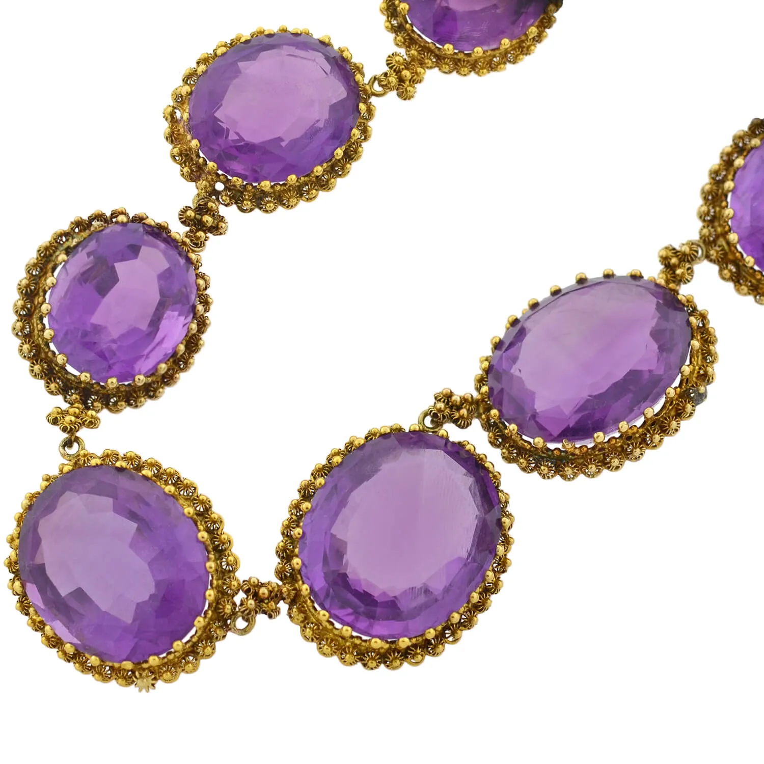 Victorian Large 15kt Faceted Amethyst   Cannetille Wirework Link Necklace 14.5"