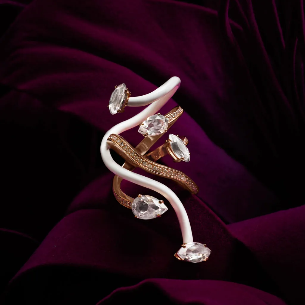 VINE WRAPPED COCKTAIL RING ~ IN WHITE