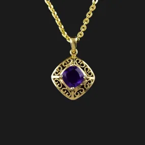 Vintage 14K Gold Filigree Amethyst Pendant Necklace