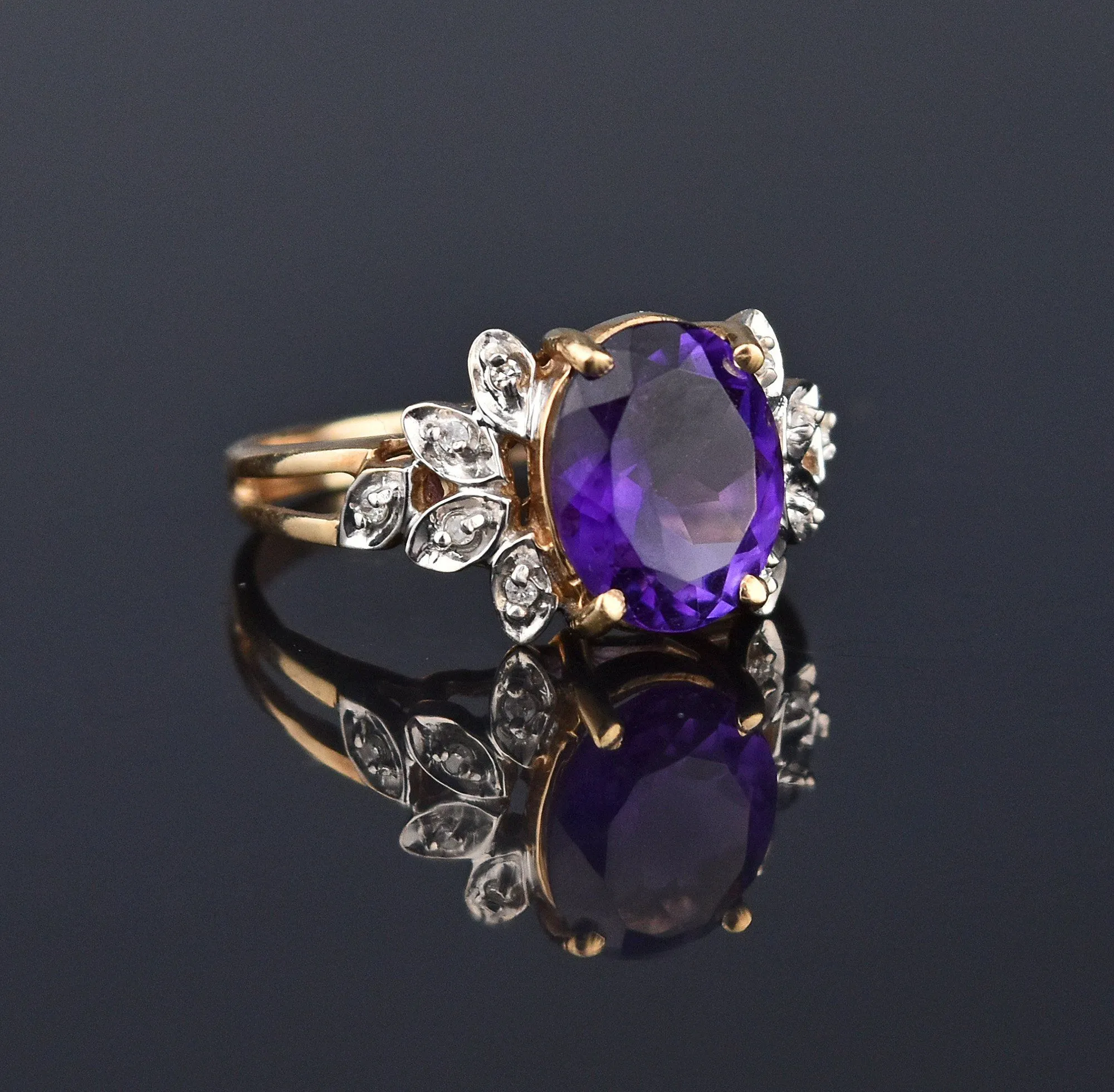 Vintage Amethyst Diamond Cocktail Ring, Sz 6.75