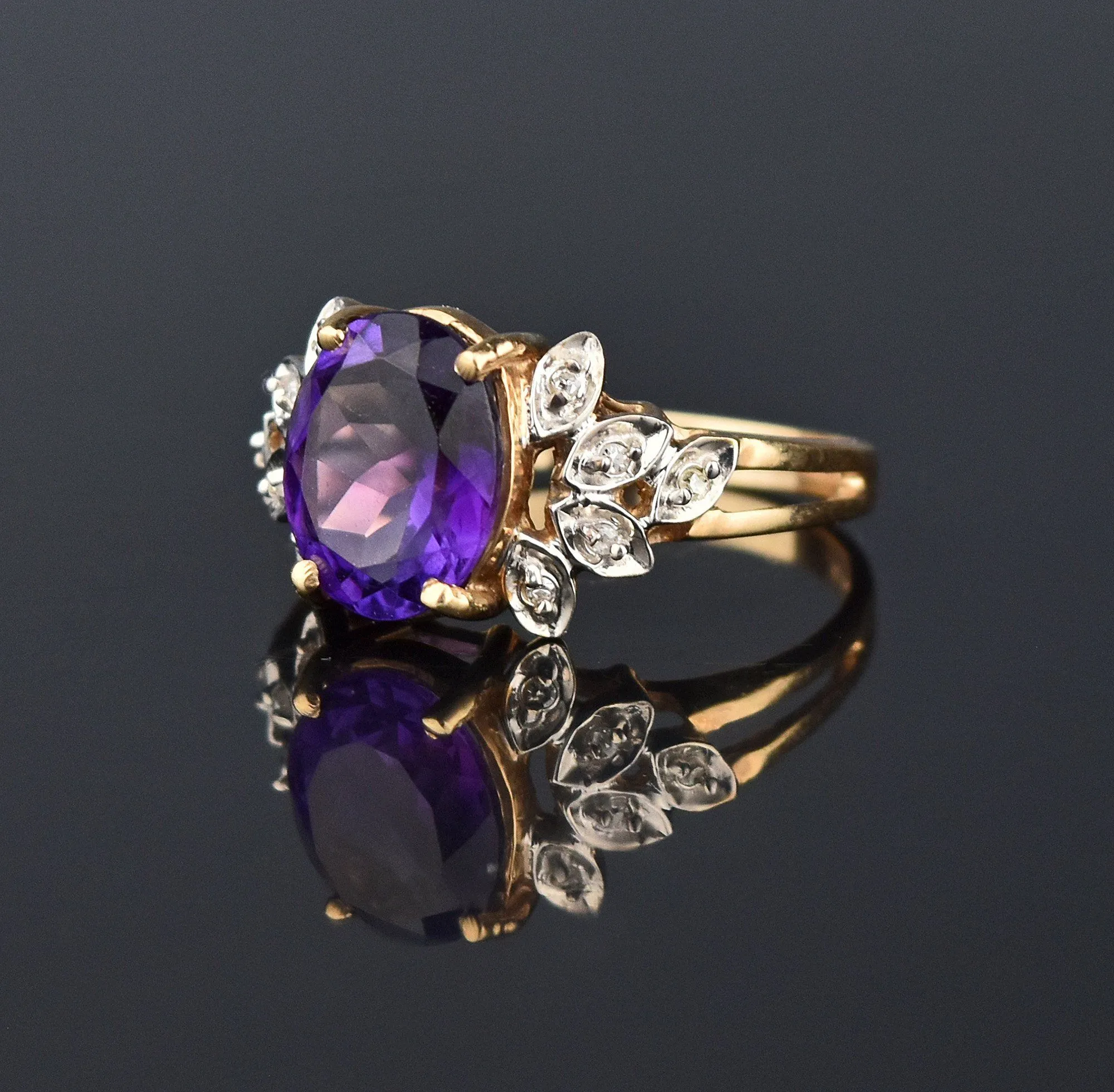 Vintage Amethyst Diamond Cocktail Ring, Sz 6.75