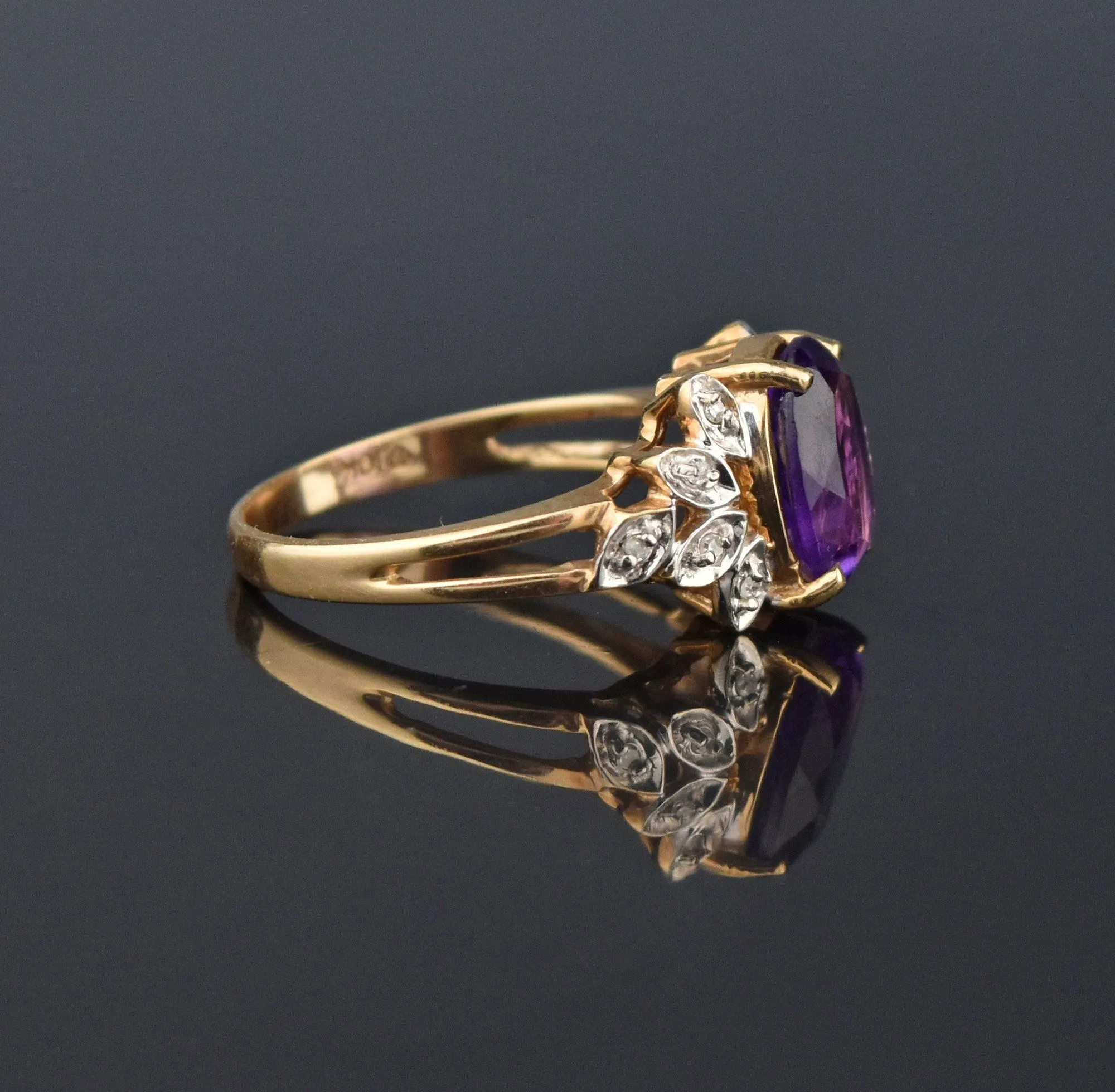 Vintage Amethyst Diamond Cocktail Ring, Sz 6.75