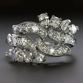 VINTAGE DIAMOND COCKTAIL RING MID CENTURY CLUSTER 14k WHITE GOLD NATURAL ESTATE