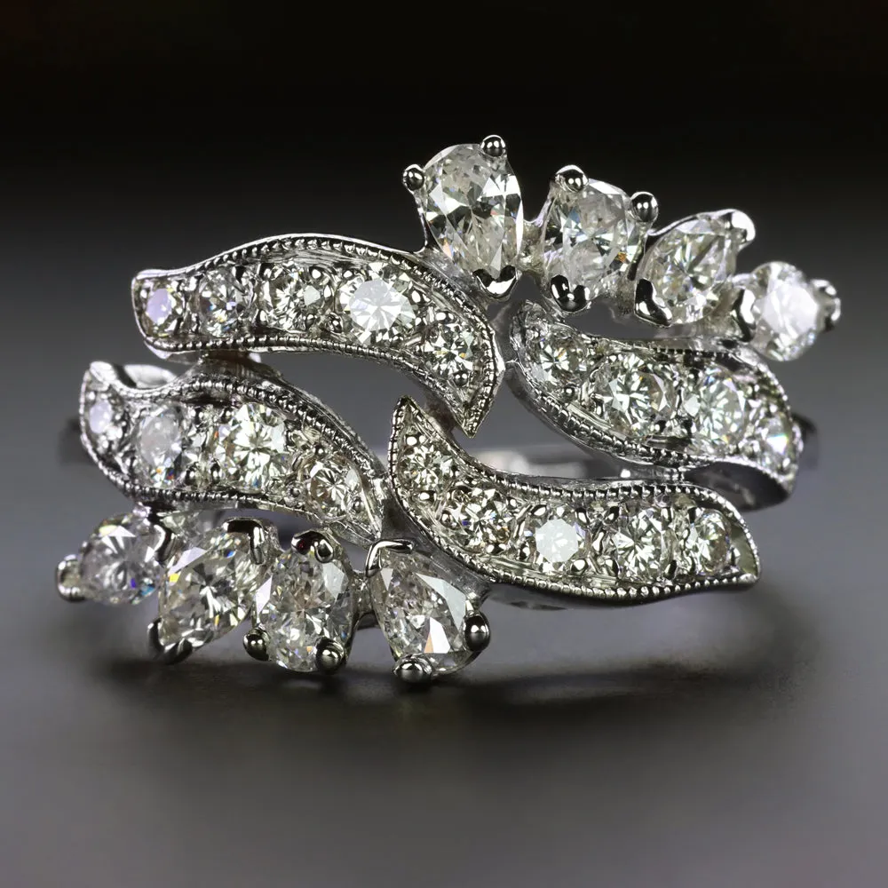 VINTAGE DIAMOND COCKTAIL RING MID CENTURY CLUSTER 14k WHITE GOLD NATURAL ESTATE