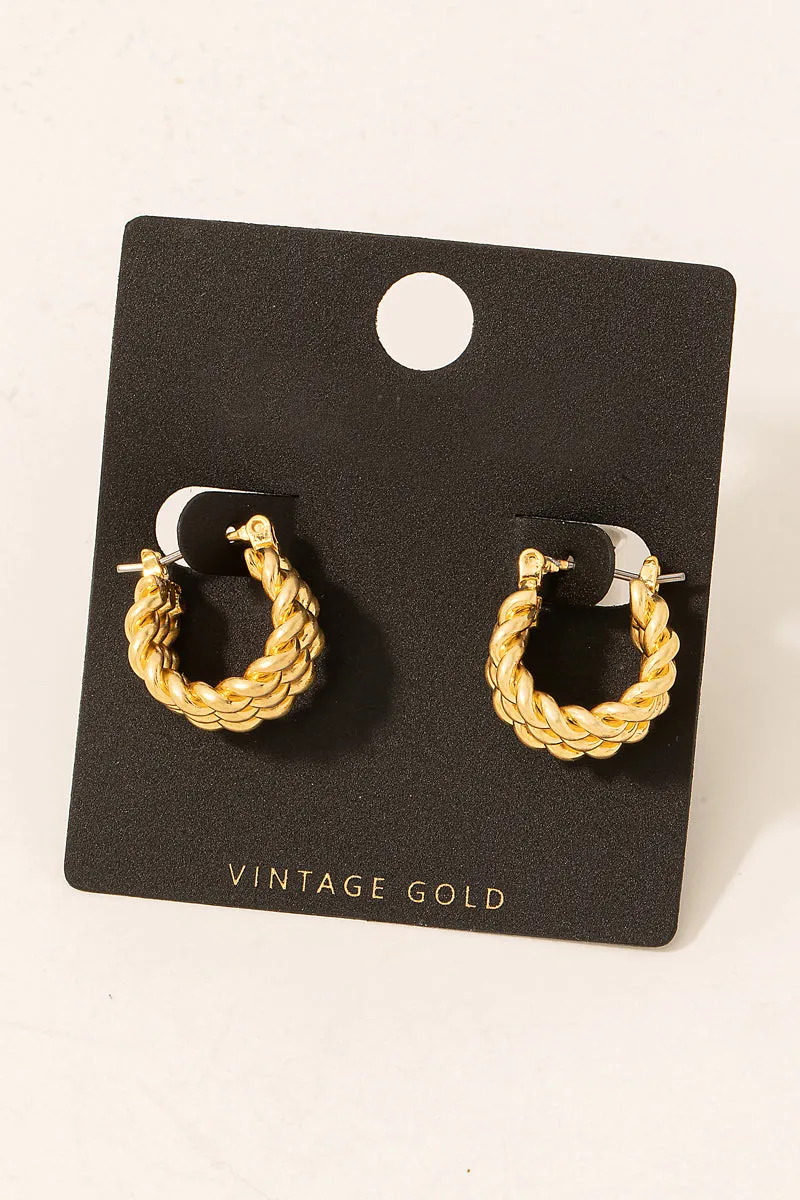 Vintage Gold Rope Chain Hoop Earrings