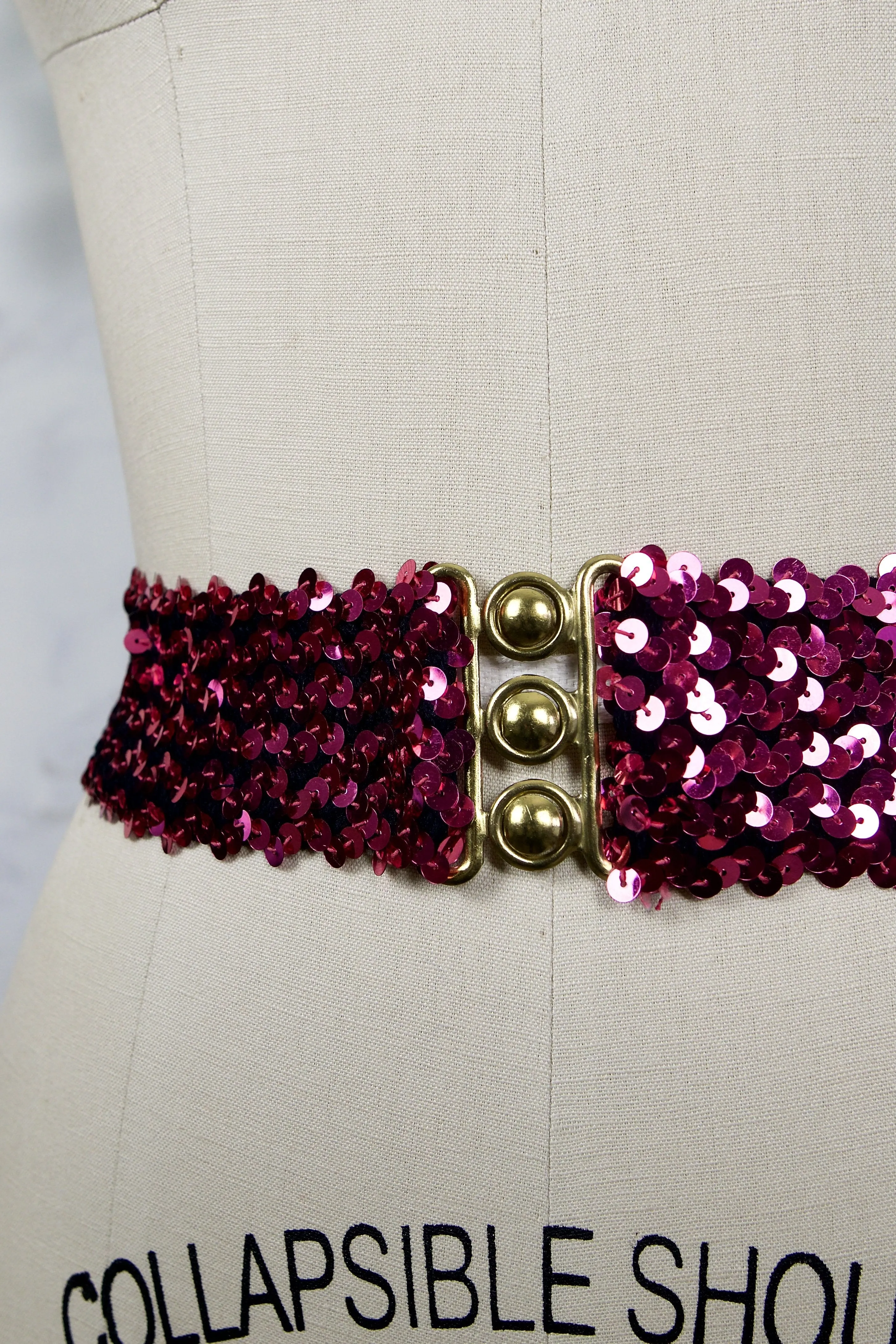 Vintage Hot Pink Sequin Stretch Disco Belt