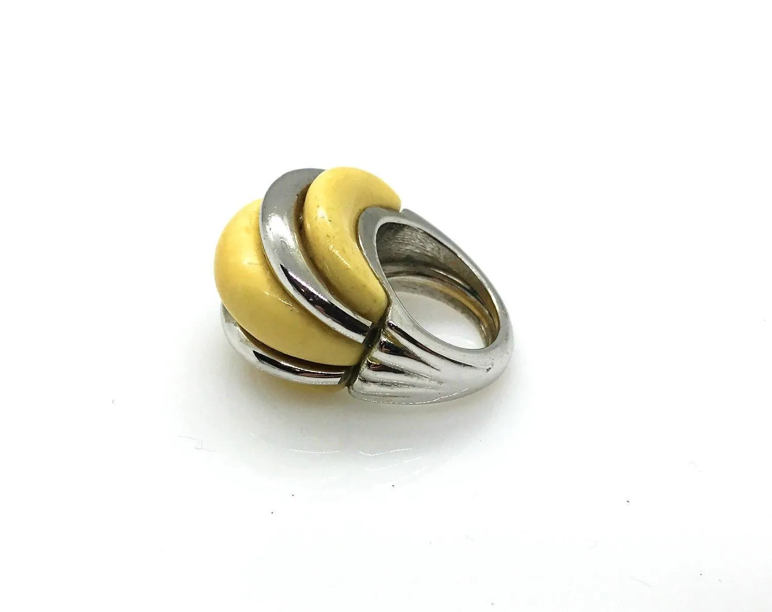 Vintage KJL Buttery Silvertone Double Ribbed Domed Statement Ring Sz 7