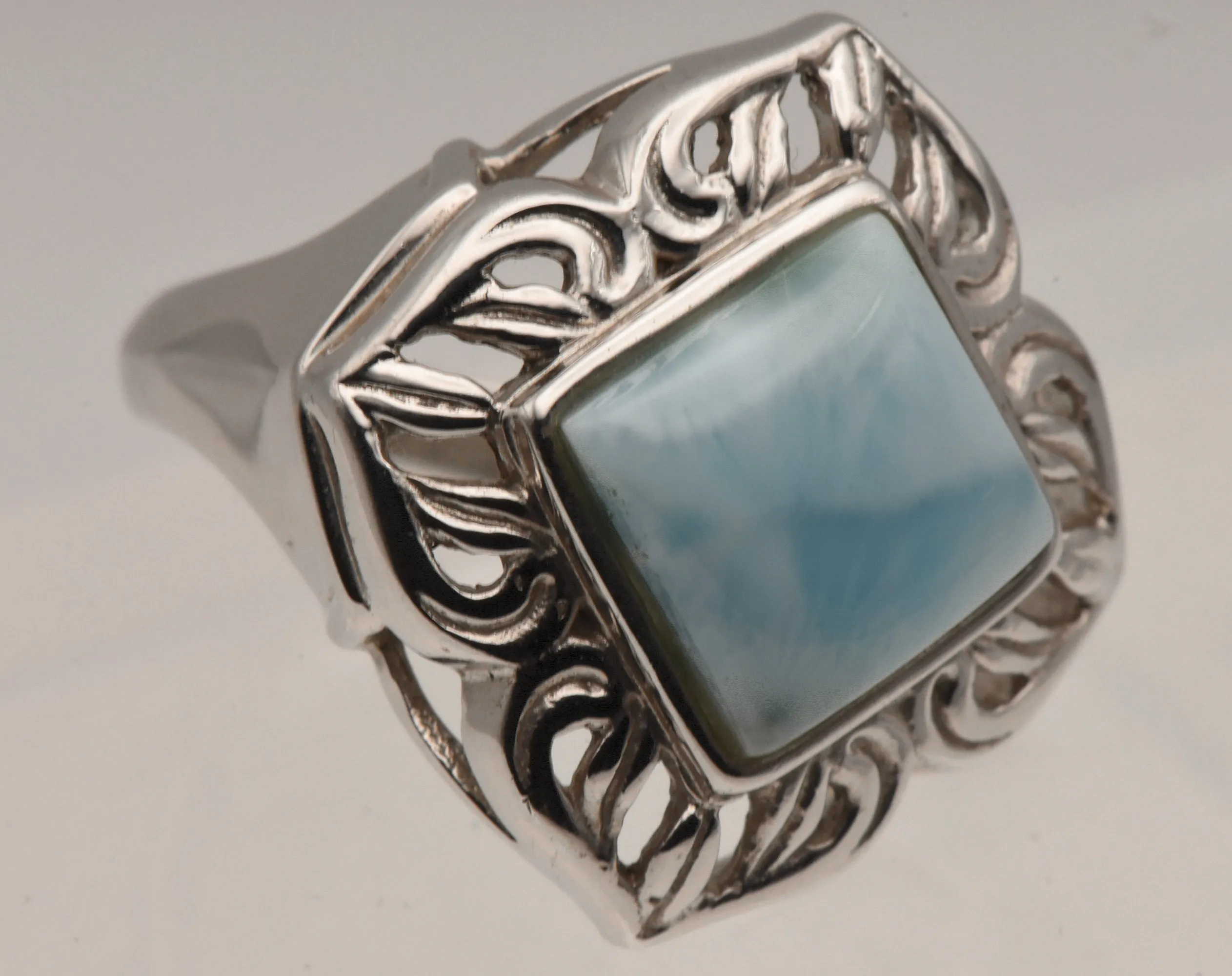 Vintage Larimar Sterling Silver Cocktail Ring - Size 8.5