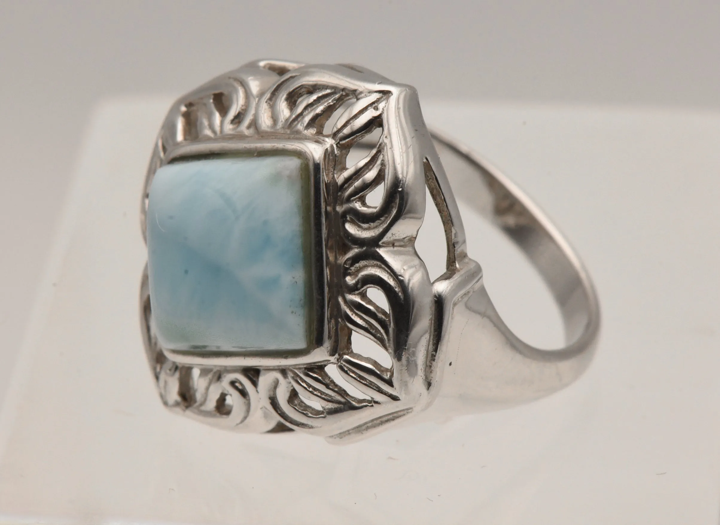 Vintage Larimar Sterling Silver Cocktail Ring - Size 8.5