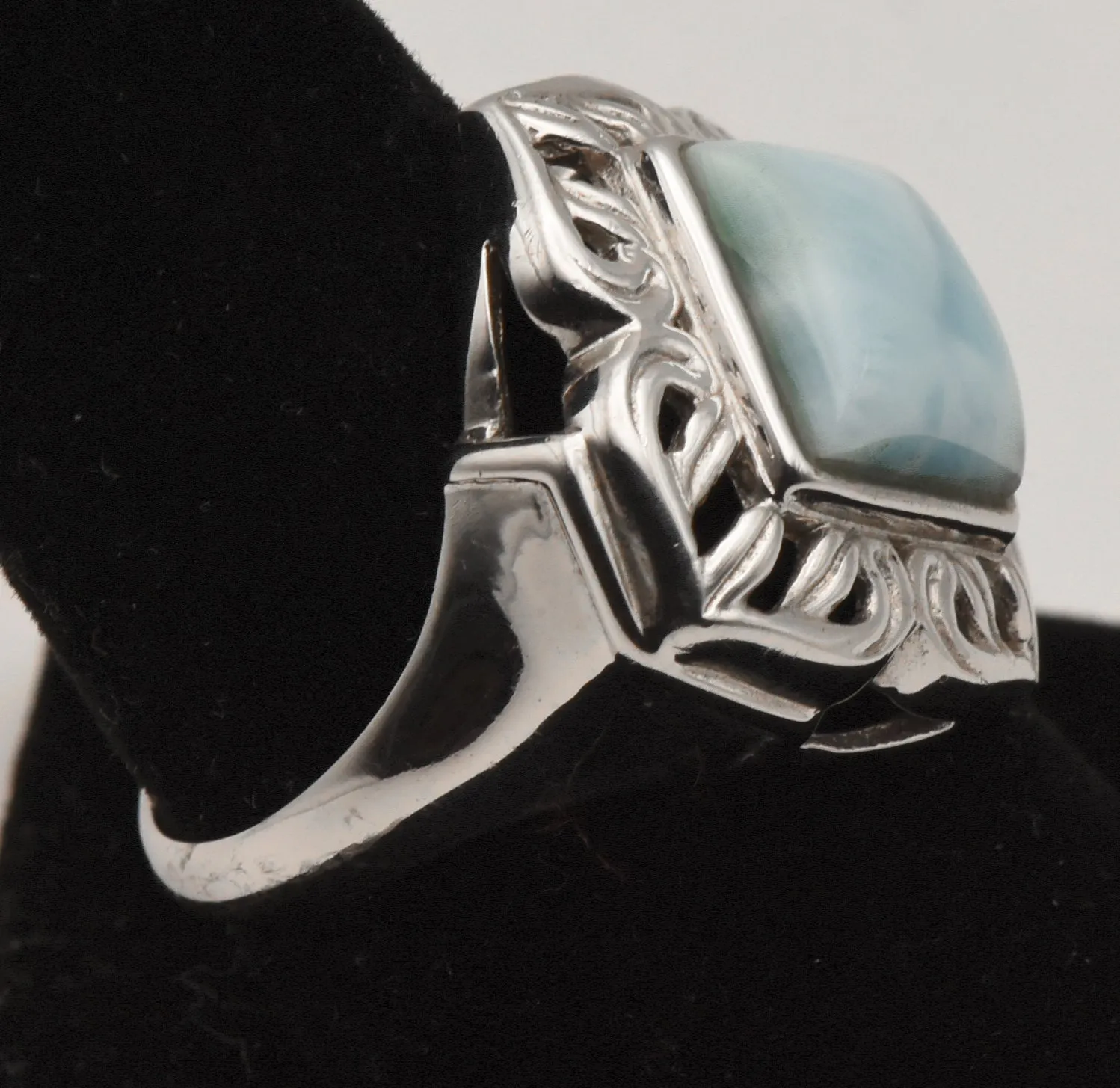 Vintage Larimar Sterling Silver Cocktail Ring - Size 8.5